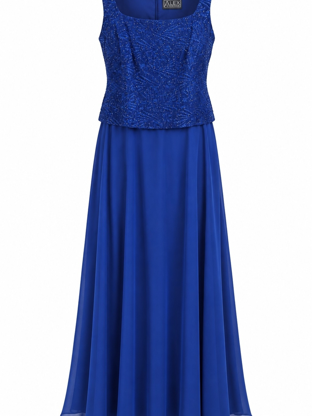 ALEX EVENINGS | Royal Cobalt Blue Glitter Chiffon Formal Maxi Gown Dress | 18
